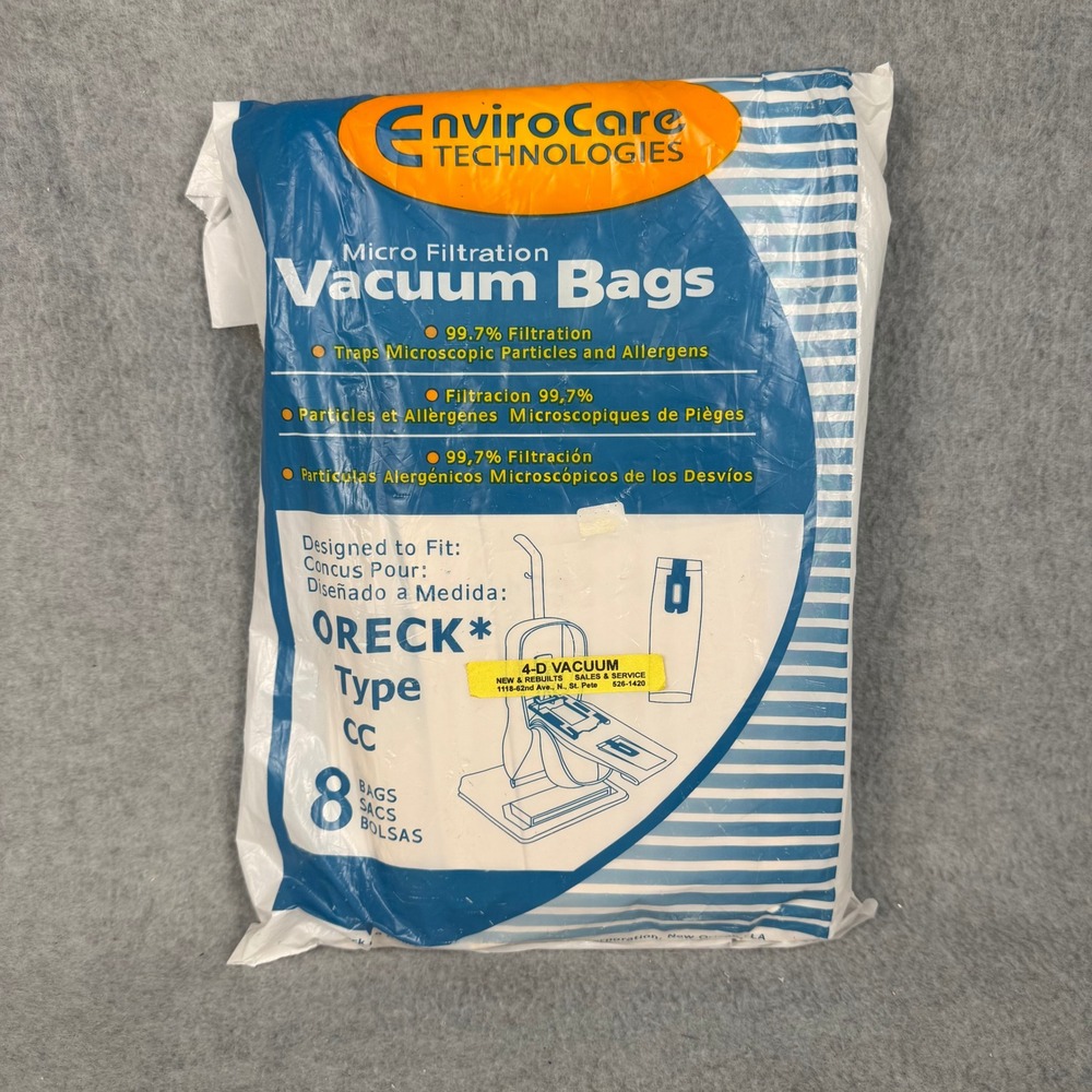 EnviroCare Vacuum Bags Oreck Type CC 8 Pack White Micro Filtration 99.7% NEW